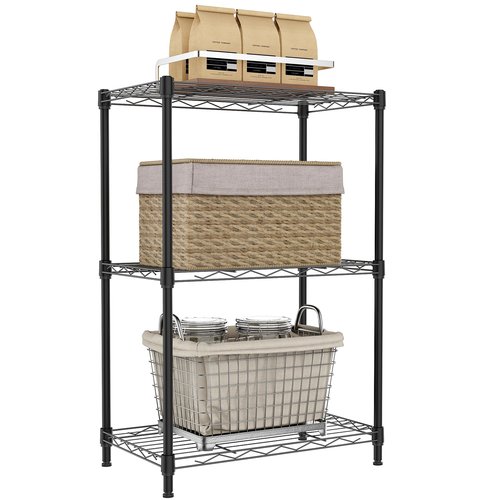 IZEUK 3 Tier Metal Wire Shelving Rack Storage Shelves for Kitchen, Bedroom, Living Room or Laundry Room, Black, 17.7" W x 11.8" D x 28.8" H