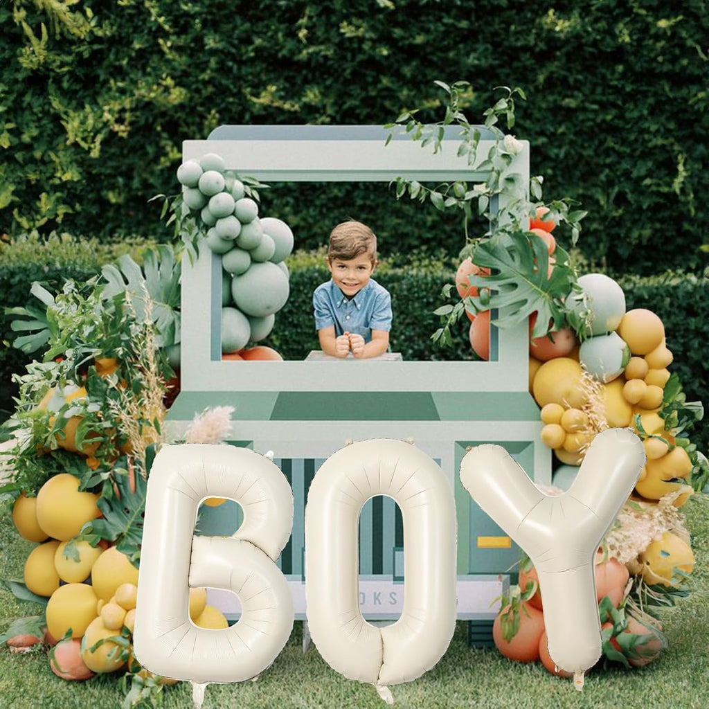 Skiennix 40-Inch Beige Boy Balloons - Large Cream White Sand Alphabet Letters for Gender Reveal & Birthday Parties