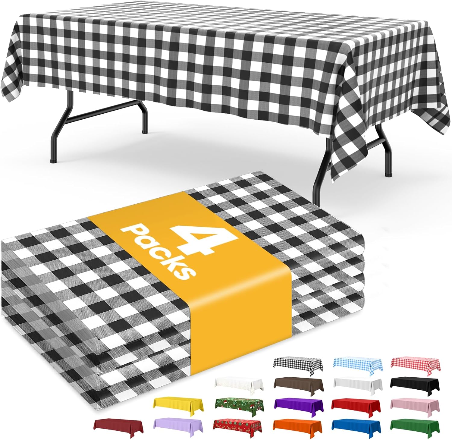 Niuara Black Checkered Tablecloths - 4 Pack Disposable 54" × 108" for 6FT Tables | Perfect for Parties & Gatherings