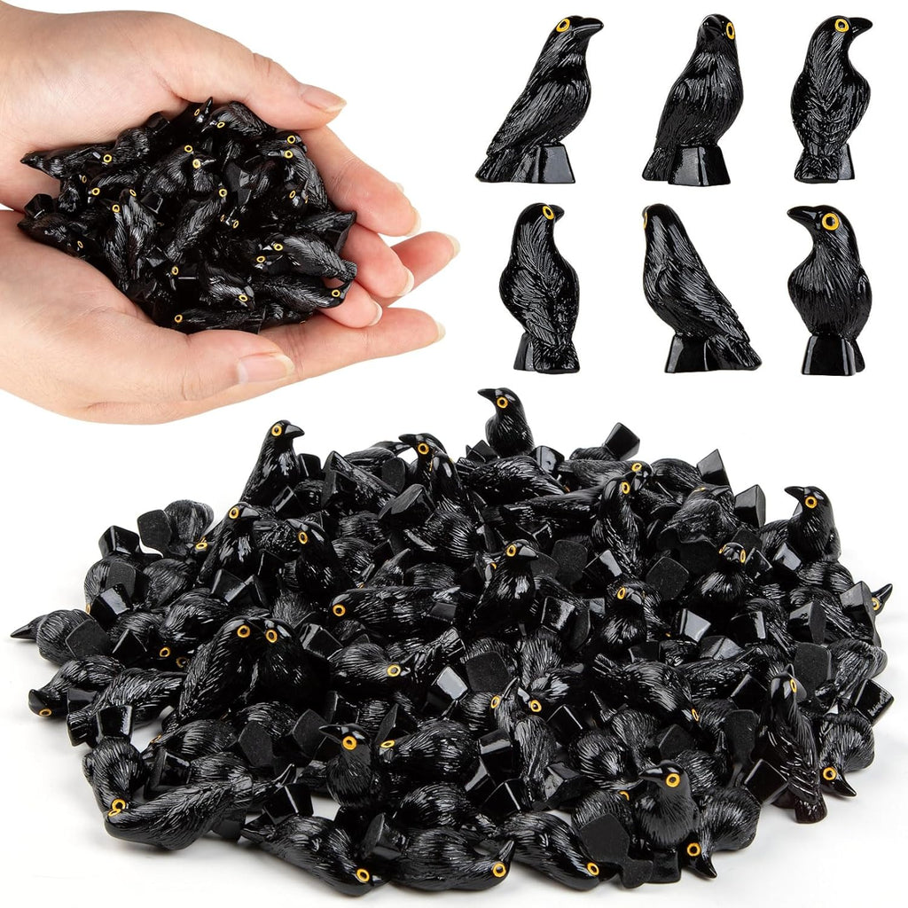 Skiennix Mini Resin Crows - Halloween Decor Figurines | 100 Pcs Black Raven Ornaments for Crafts & Parties
