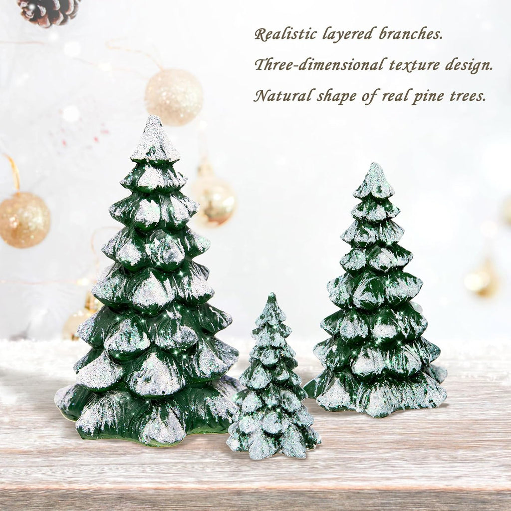 Skiennix Winter Wonderland Village Scene - 3-Piece Pine Accessory Figurine Set | Christmas Tree Decorations, Green