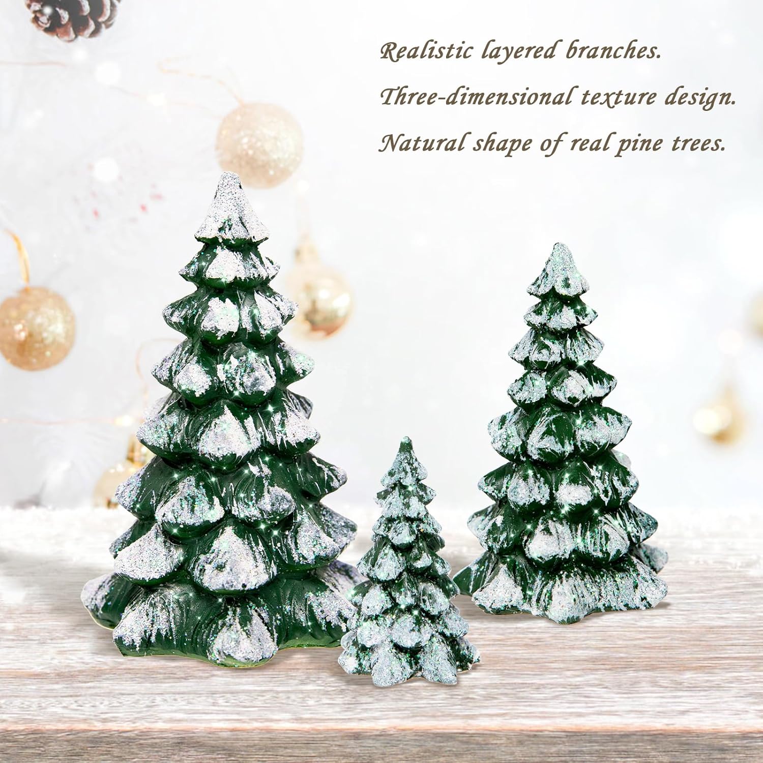 Skiennix Winter Wonderland Village Scene - 3-Piece Pine Accessory Figurine Set | Christmas Tree Decorations, Green