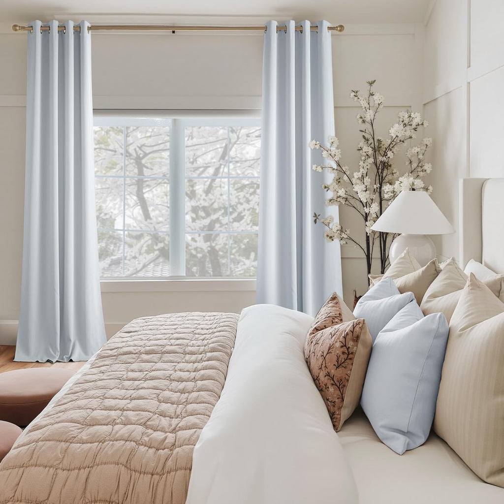 NICETOWN Room Darkening Curtains - Greyish White Drapery Panels, 52" x 90" for Ultimate Light Control