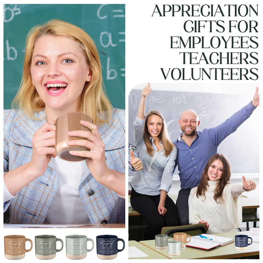 Didaey 4 Pcs Employee Appreciation Gifts Bulk Thank You Gifts Mugs Inspirational Ceramic Mug for Office Coworker Staff Team Back to School(Boho Colors,Proud of)