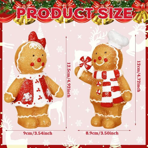 Moucuny Christmas Gingerbread Man Figurines - 2-Piece Resin Decor with Chef Hat & Scarf | Festive Home Kitchen Decoration