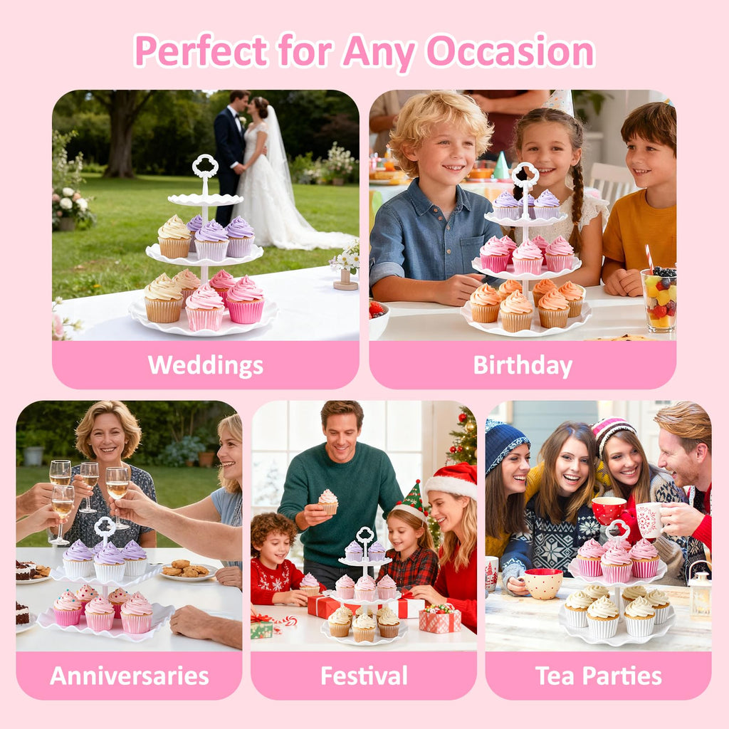 VISCOO 36 Pack Cupcake Stand, Dessert Table Display Set, 3-2 Tiered Tray Stand & Cupcake Holder Display Tower for Wedding, Serving Trays for Tea Party, Birthday, Dessert Stands for Baby Shower