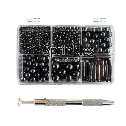 Kasvan Black Mix Sugar Sprinkles - Edible Candy Pearls with 4-Claw Sprinkle Pen | 118g Gift Box for Baking & Decorating