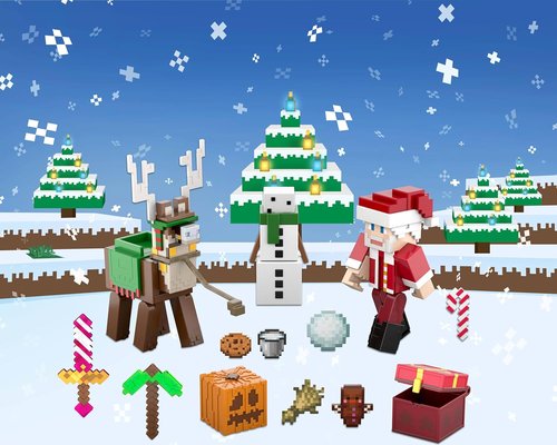Mattel Minecraft Advent Calendar - 3 Action Figures, 17 Accessories & 24 Daily Surprises | Perfect Holiday Gift