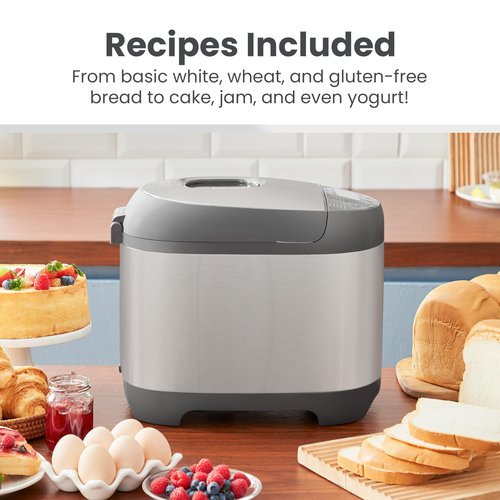 Elite Gourmet EBM8103SS Programmable Bread Maker Machine, 3 Loaf Sizes, 19 Menu Functions Gluten Free White Wheat Rye French and more, 2 Lb, Stainless Steel