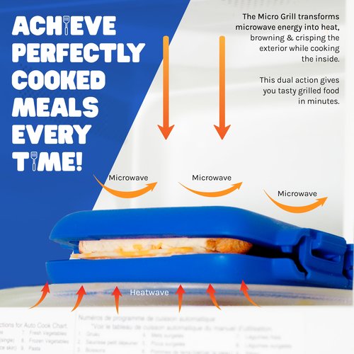 Toastie Maker, Microwave Grill, Sandwich Toaster, 3 Minute Grilled Cheese, Crispy, Panini Press, Dishwasher Safe, Office, Home, Travel & School Dorms (Blue)