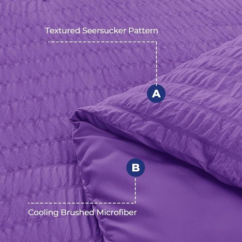 HYMOKEGE King Size Comforter Set - Bright Purple Seersucker 7-Piece Luxury Bedding Set