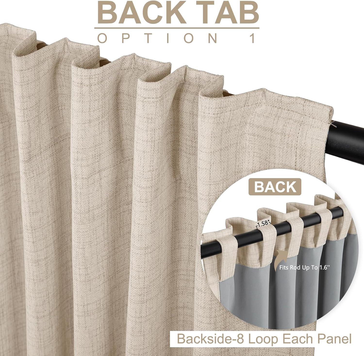 Skiennix 100% Blackout Linen Curtains - Thermal Insulated Drapes for Bedroom | 50" W x 80" L, Oatmeal