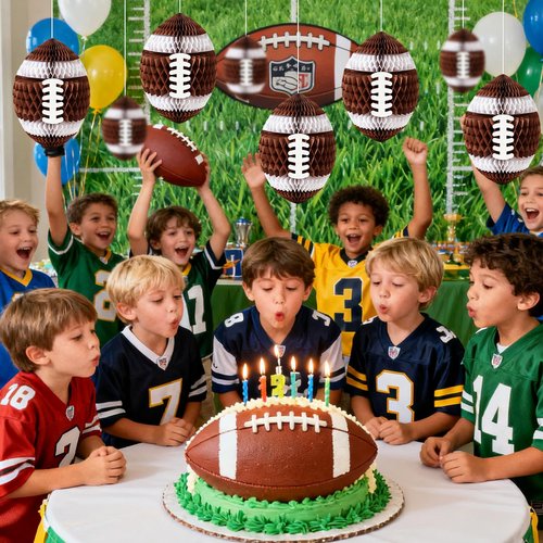 4 Pack Football Honeycomb Decorations, Hanging Tissue Paper Centerpieces, 3D Brown Sports Ball Ornaments for Football Party, Game Day, Tailgate, Birthday, Baby Shower, and Classroom Decor