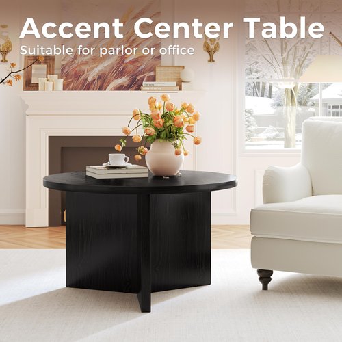 Luoxiao 27.5'' Coffee Table for Small Space, Minimalist Modern Table for Living Room, Durable & Sturdy Small Round End Table with Adjustable Feet Pads, Black