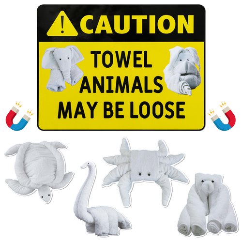 JAPBOR Cruise Door Decorations Magnetic - 5PCS Caution Towel Animals Magnet, Funny Cruise Ship Car Cabin Refrigerator Magnet Decal, Sea Ocean Magnetic Fridge Stickers for Home Kitchen Cabinet Decor