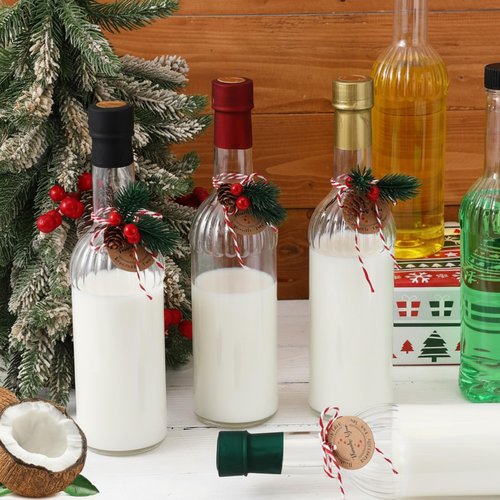 Baderke 24 Pcs 750 ml Christmas Plastic Wine Bottles with Pine Cones Branches Picks 25 oz Christmas Coquito Champagne Bottles Ideal for Homemade Brewing Wine and Storage Xmas Party Supplies