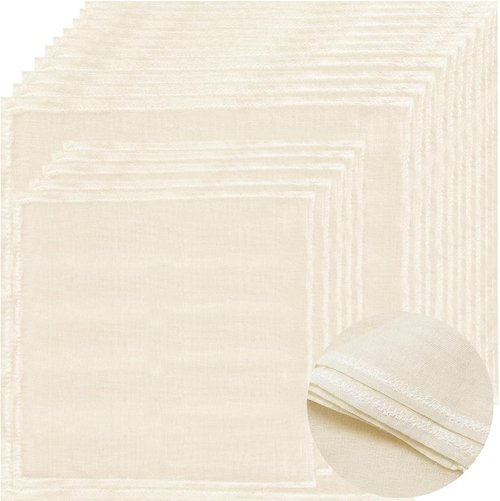 Grade 100 Cheesecloth - Precut Unbleached Cotton for Straining | 15 Pack with Hemmed Edges, 10 pcs 20x20 & 5 pcs 15x15