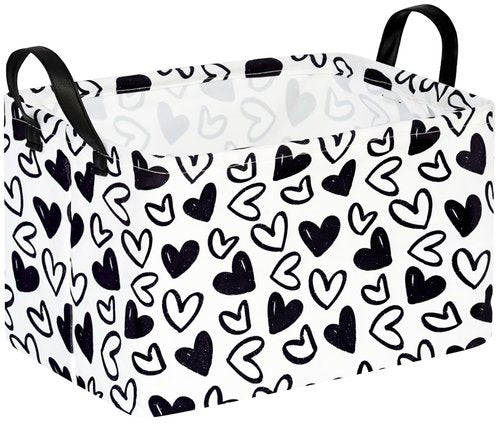 ACMUUNI Black Heart Valentine Gift Love Storage Basket Clothes Laundry Storage Box Shelf Bins, Gift Basket Laundry Hamper with Handles