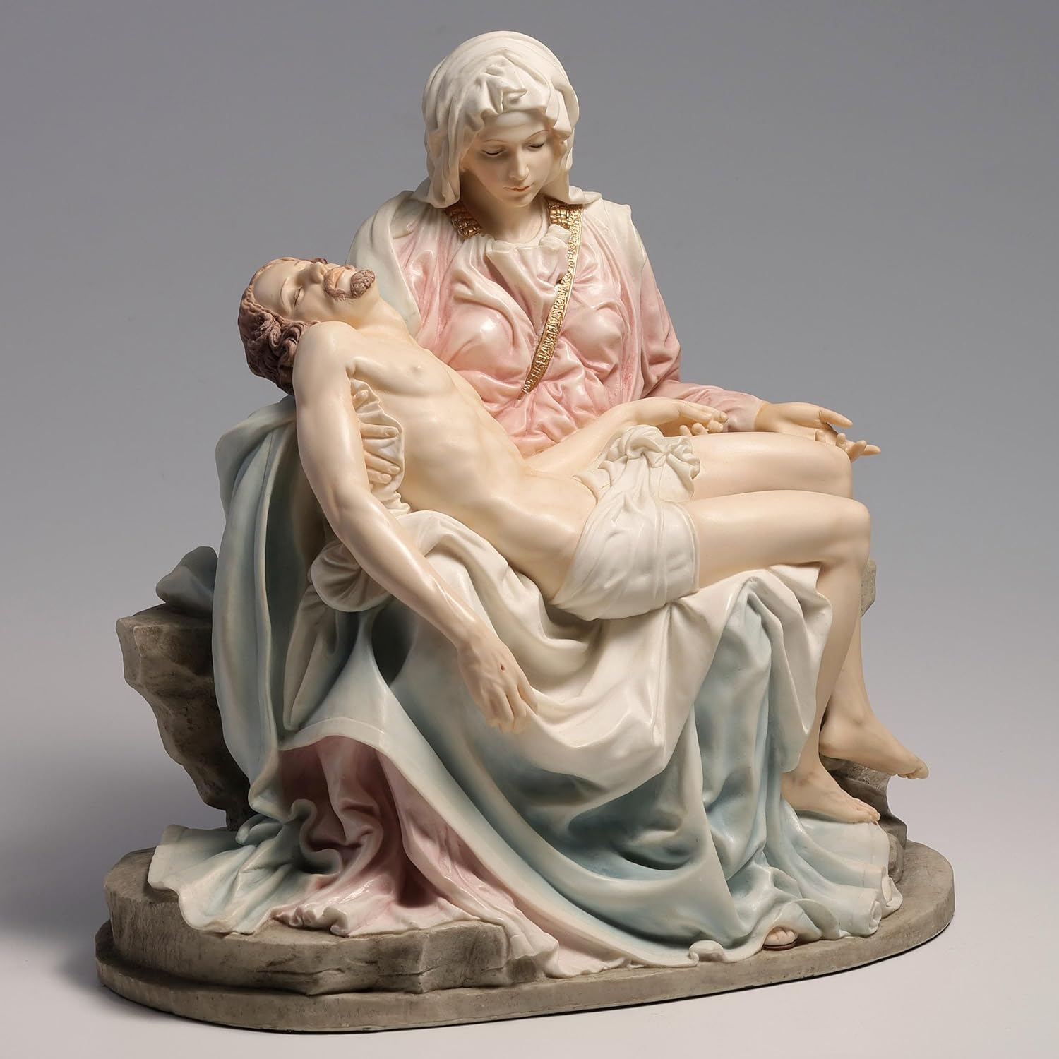 Regine Switzerland Pieta & Michelangelo Decorative Figurine - Elegant Pink & Blue Design, 10.63 Inch