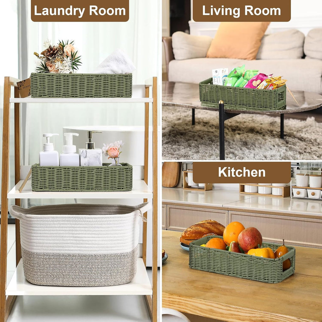 Regine Switzerland Wicker Storage Basket - Green Decorative Bin for Countertops & Shelves