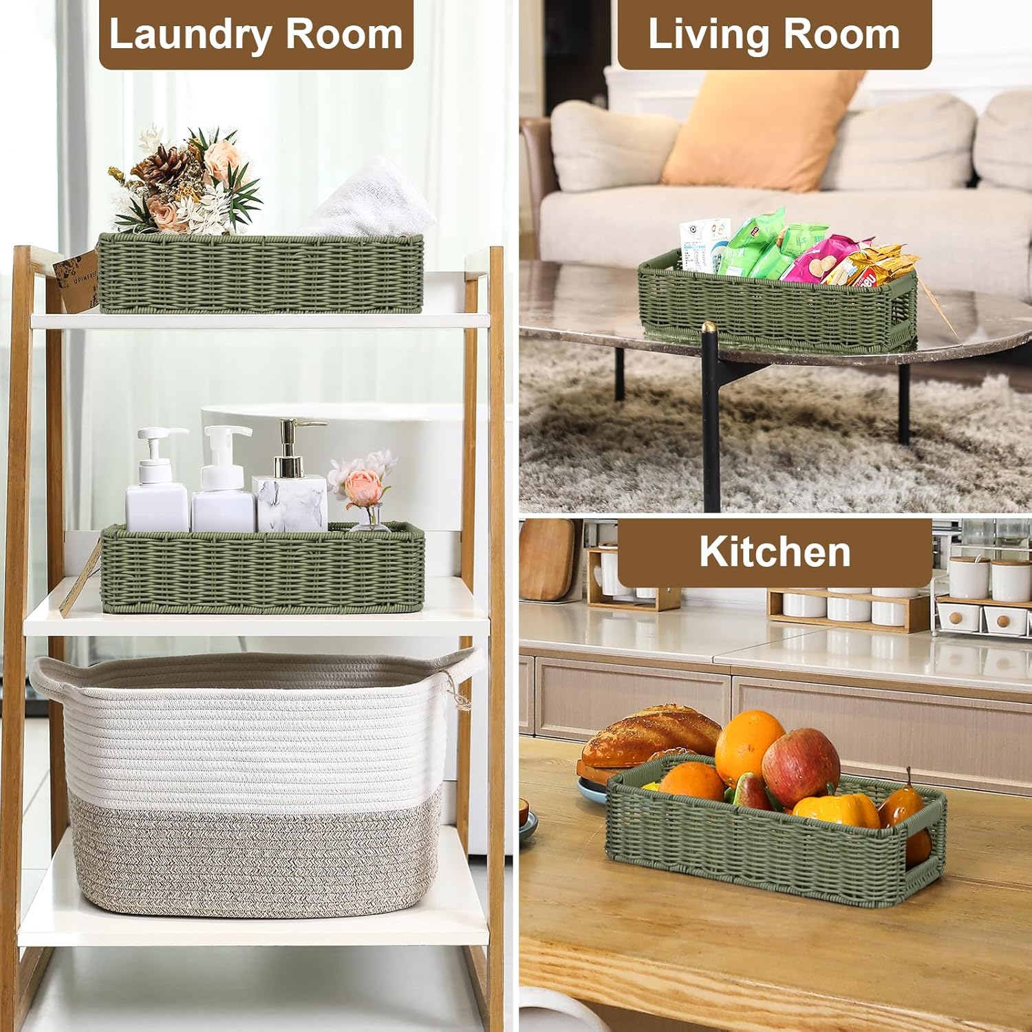 Regine Switzerland Wicker Storage Basket - Green Decorative Bin for Countertops & Shelves