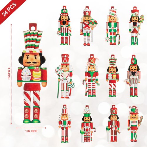 Nutcracker Christmas Ornaments Set of 24, Mini Nutcracker Soldiers Ornaments, Wooden Hanging Decorations for Tree, Traditional Wooden Hanging Soldiers, Single-Sided for Custom Holiday Setup
