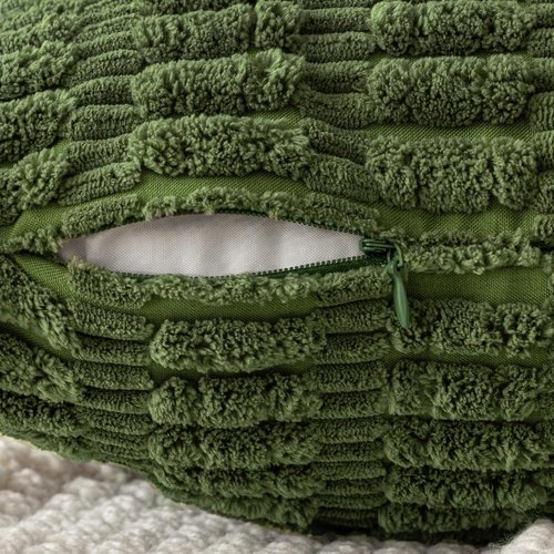 MIULEE Decorative Throw Pillow Covers - Soft Boho Striped Corduroy | 18x18 Inch, Pack of 2, Moss Green