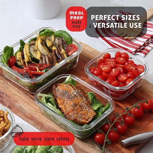 EATEX 32pc Glass Food Storage Containers with Lids, Airtight Glass Meal Prep, 16 Reusable Food Containers with 16 Leakproof Snap Lock Lids Oven Microwave Freezer Safe Lunch Containers