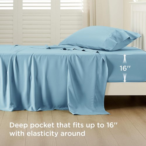 Bedsure Cooling Sheets - Twin XL Bamboo Rayon, Breathable & Soft Hotel Luxury Bedding, Aqua
