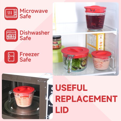 1 Pack Silicone Replacement Lids, Only Fit For Pyrex 2-Cup Tempered Glass Liquid Measuring Cups, Reusable & Food-Grade Silicone, Dishwasher & Microwave Safe (Cups not Included)