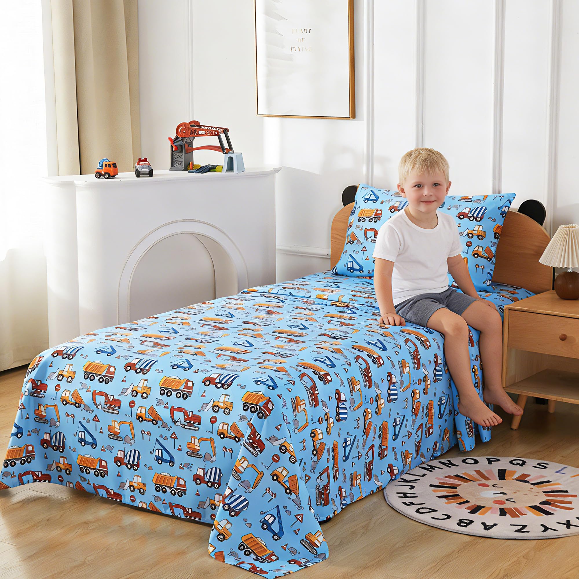 Softan Kids Bed Sheet Set, Girls Twin Size Sheets, Microfiber Fitted Sheet and Pillowcase, Breathable and Silky Soft, 3 Piece Castle Princess Printed Twin Bed Sheet