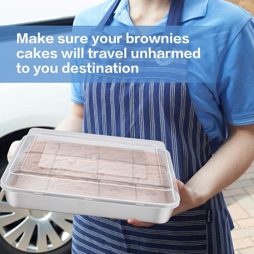 E-far Stainless Steel Baking Pan - 12⅓ x 9¾ x 2 Inch Rectangle Bakeware with Lid | Non-Toxic, Heavy Duty & Dishwasher Safe