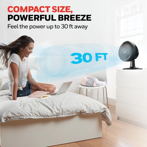 Honeywell Turbo Force Oscillating Table Fan - 3 Speed Air Circulator for Bedroom | Black, HT-906