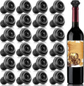 Honoson 24 Pieces Wine Stopper Resealable Pump Vacuum Silicone Saver Practical for Kitchen Supplies Bottle Tools (Black)