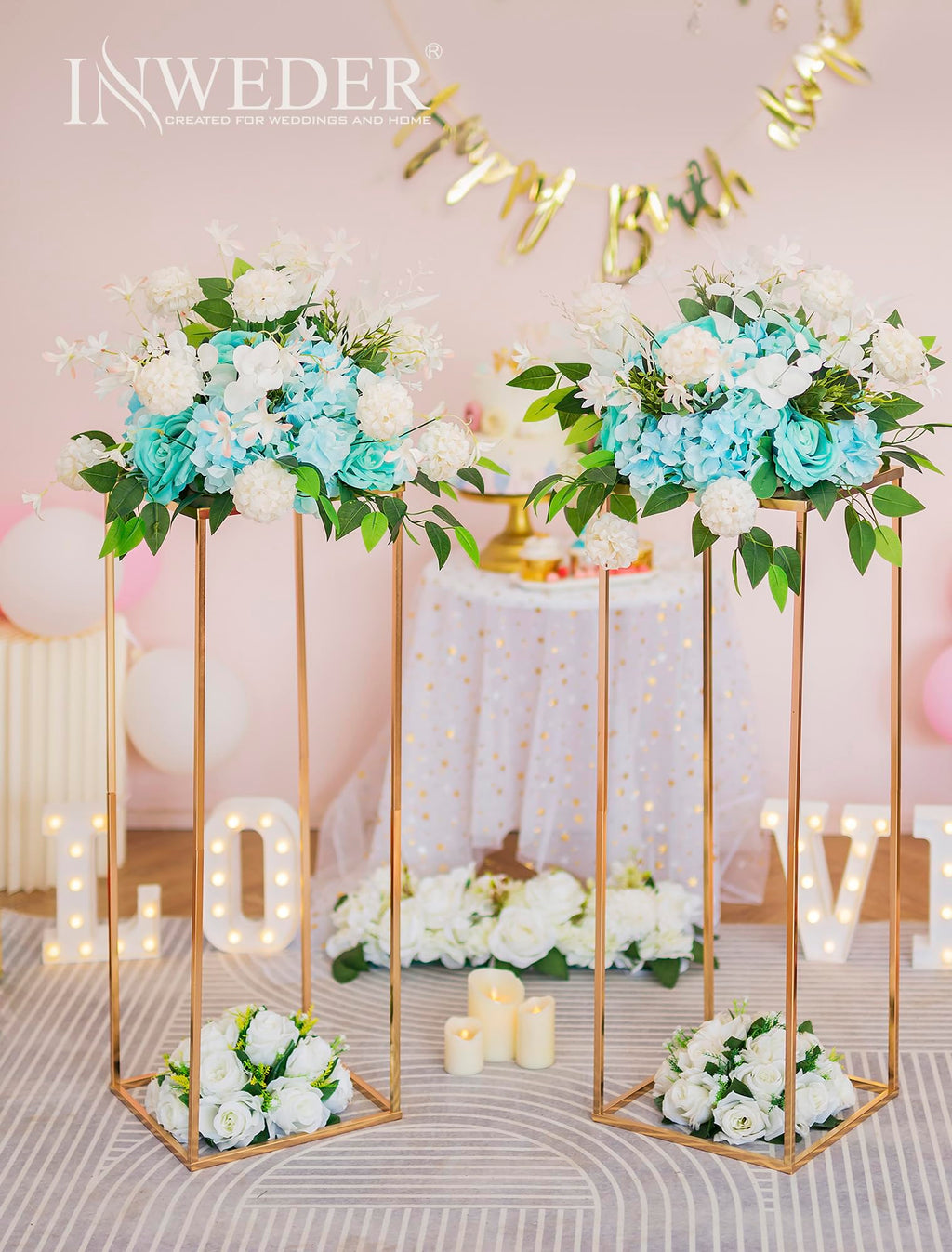 Inweder Gold Plant Stand Indoor: 31.5” Tall Pedestal Stand for Wedding Centerpieces Party Event Center Pieces Decoration for Table Home Decor 2 PCS