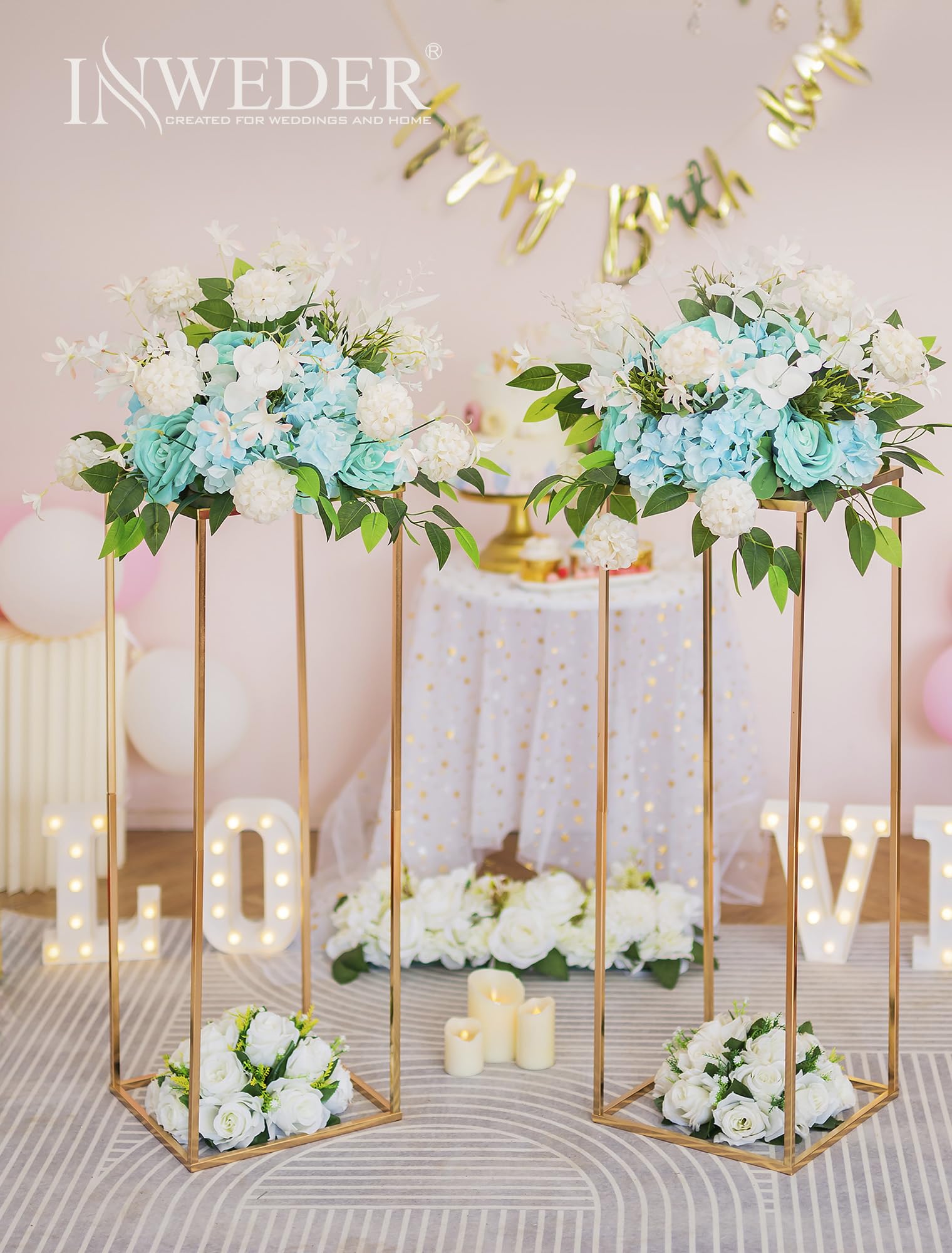 Inweder Gold Plant Stand Indoor: 31.5” Tall Pedestal Stand for Wedding Centerpieces Party Event Center Pieces Decoration for Table Home Decor 2 PCS