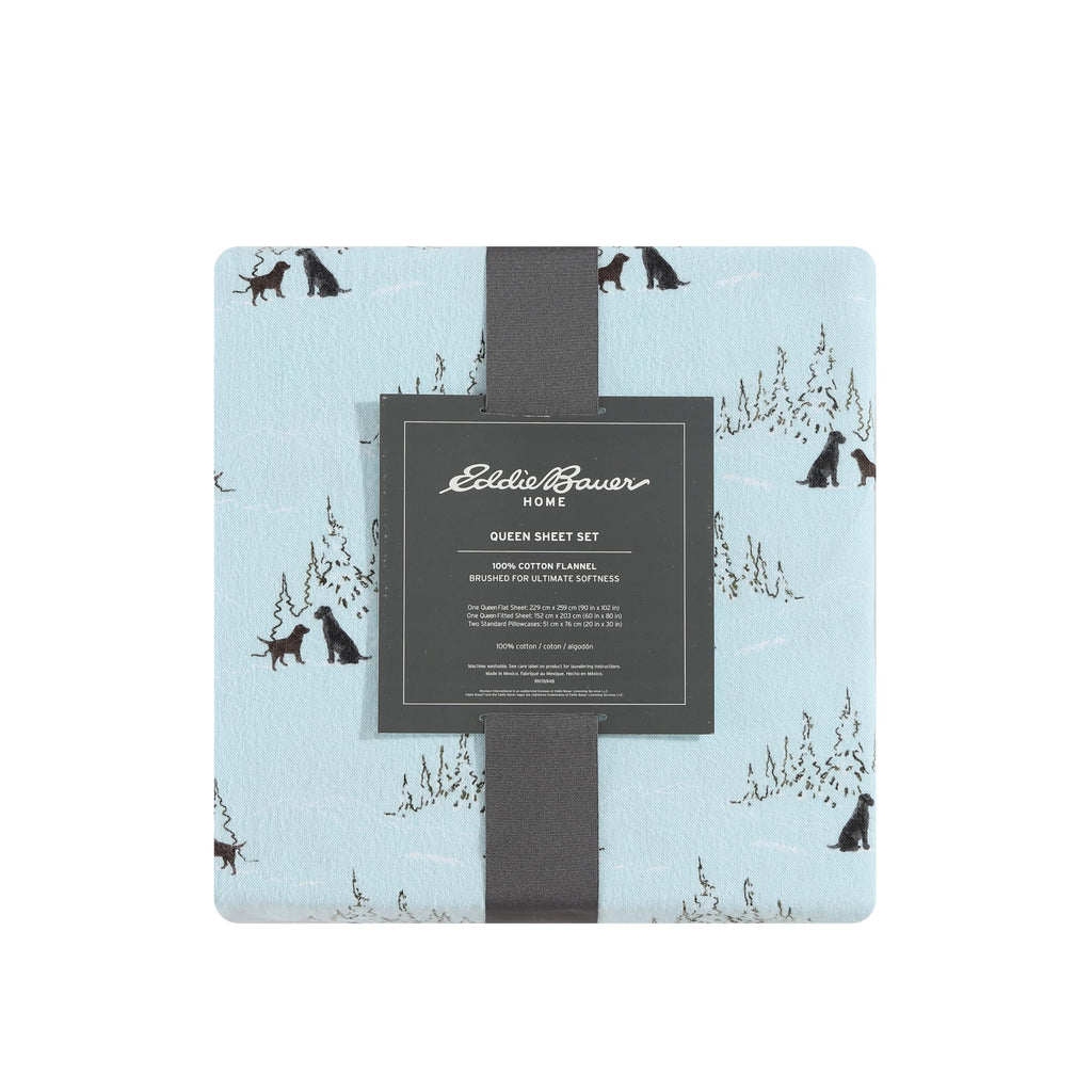 Eddie Bauer - Flannel Sheets King Size, Anti-Pilling & Wrinkle Resistant Cotton, Touchably Soft for All-Season Comfort - Bed Sheets with Matching Pillowcases & Fitted Sheet (Dog Friends Blue)