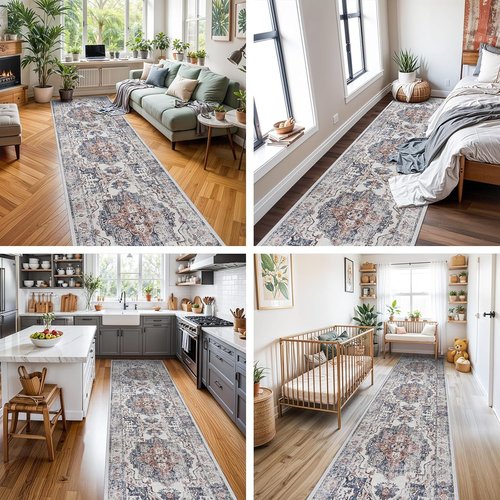 Hallway Washable Runner Rug - Vintage Soft Non-Slip 3x10 Entryway Carpet | Ideal for Kitchen & Living Room