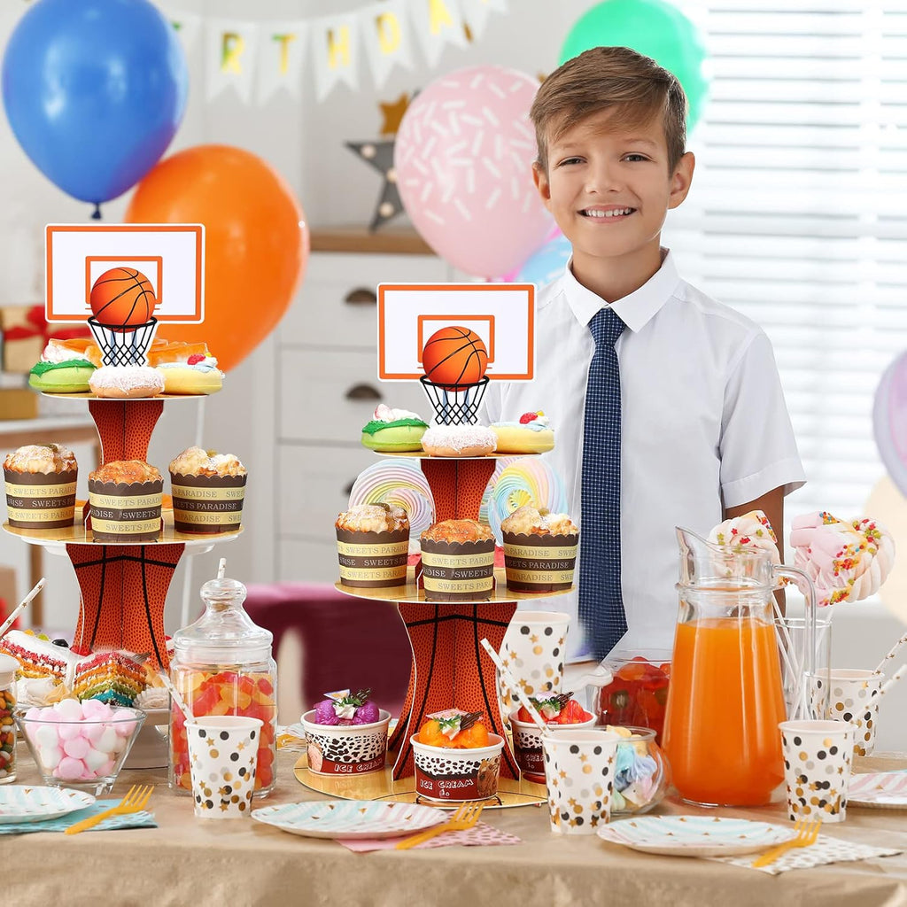 Nuenen Basketball Cupcake Stand - 3-Tier Sports Theme Party Decor for Birthdays & Events