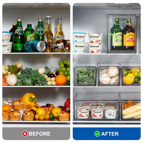 Bronkeeper Fridge Drawer Pull Out Stackable Bins, Clear Refrigerator Stackable Organizers, Fridge Organizer Storage for Kitchen, Pantry, Vegetables, Fruits (2 Small + 1 Large)