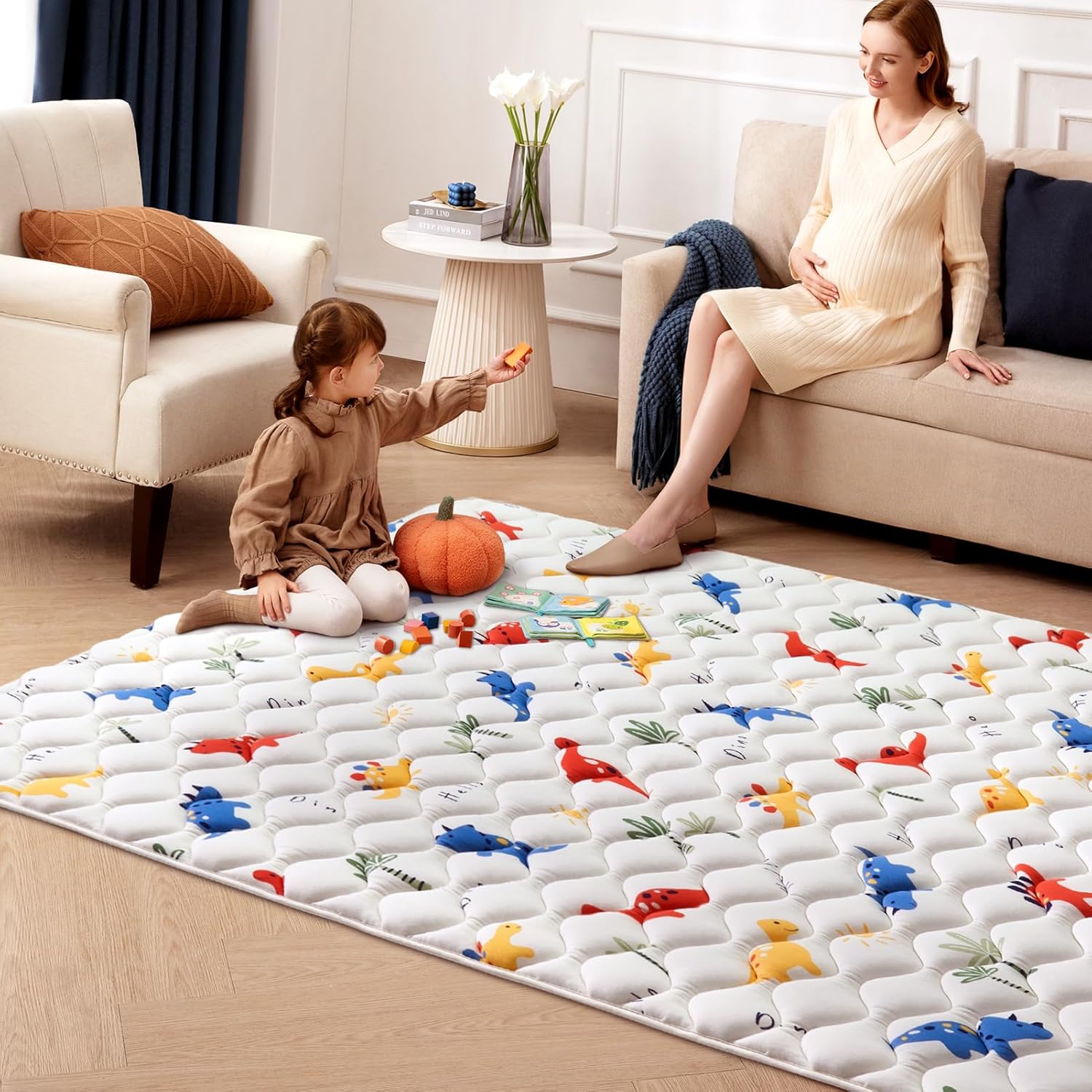 Odorless Premium Foam Baby Play Mat - Soft Hypoallergenic Crawling Mat | 50" x 50" Non-Slip Cushioning