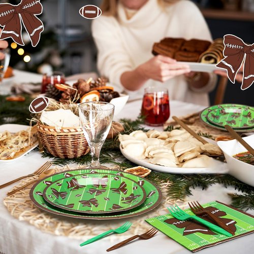 96 Pcs/24 Sets Football Coquette Party Supply Football Coquette Plate and Napkin Sports Birthday Party Decoration Disposable Paper Plate Baby Shower for Sports Lover Team Night Tailgate Game Day