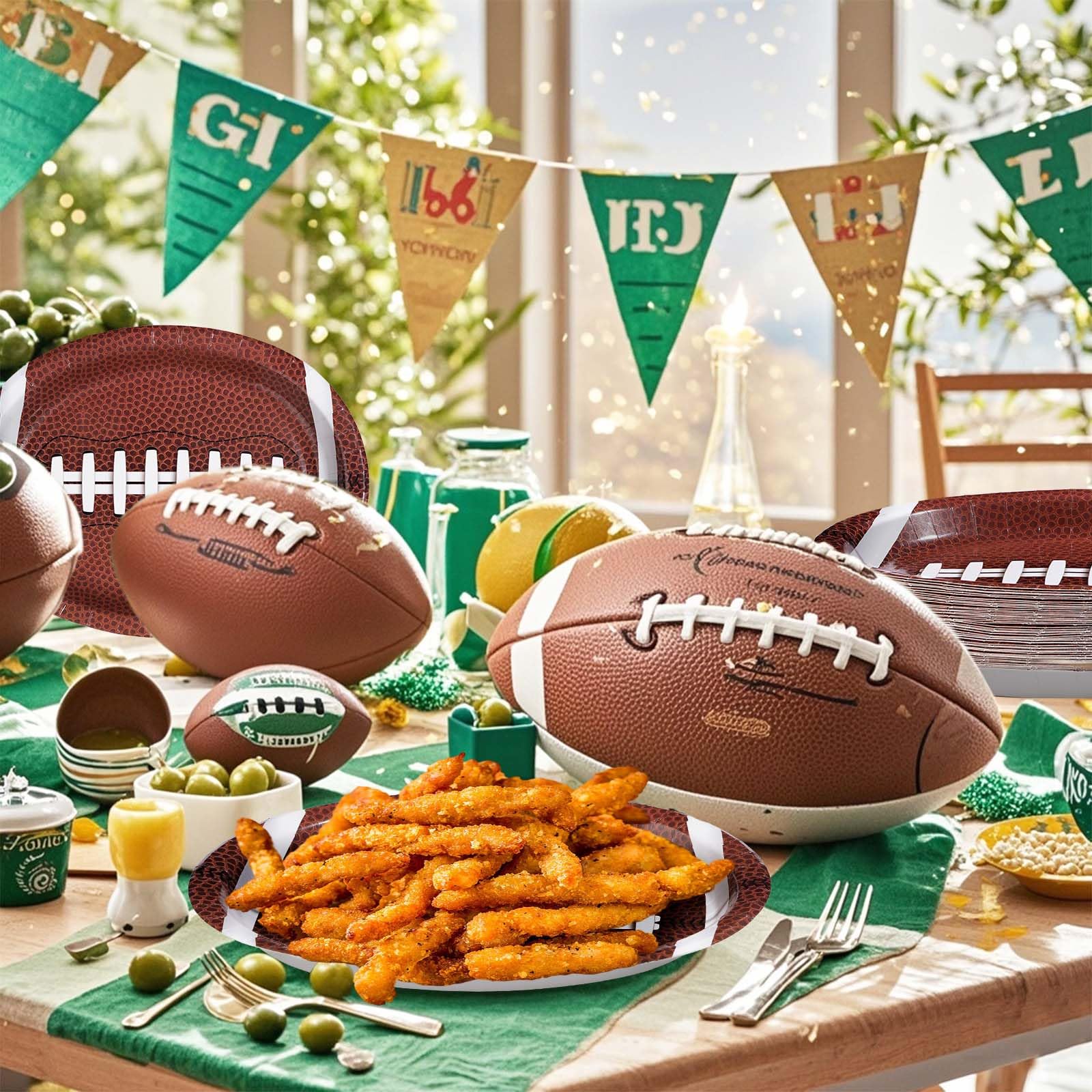 50Pcs Large Football Oval Plates 10"x12" Heavy Duty Football Food Plates Disposable Football Food Tray for Football Theme Party Supplies Sports Event Game Tailgate Carnivals Birthday Party Decorations