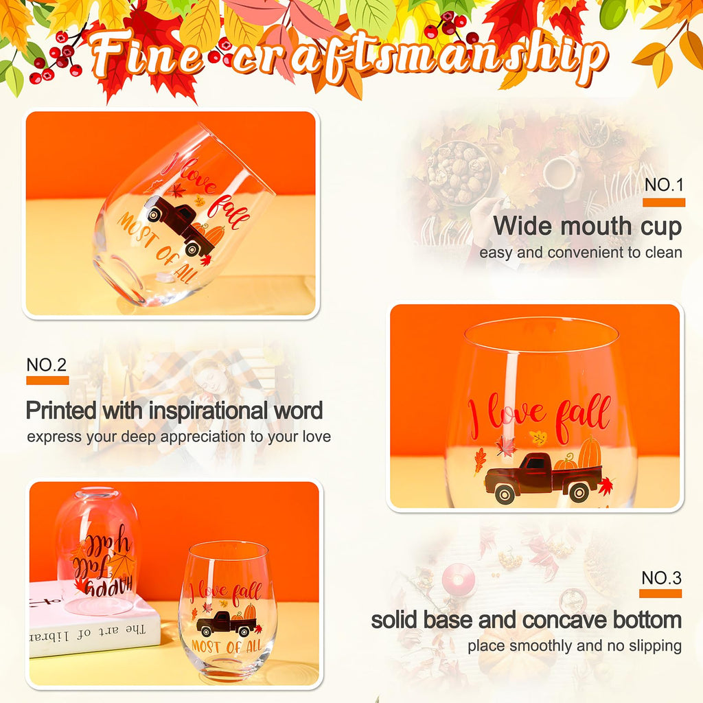 Umigy 4 Pcs 17oz Fall Stemless Wine Glasses Hello Thanksgiving Autumn Decorations Pumpkin Spice Tumbler Harvest Tumbler Cups Kitchen Friendsgiving Gifts for Sisters, Friends, Colleagues