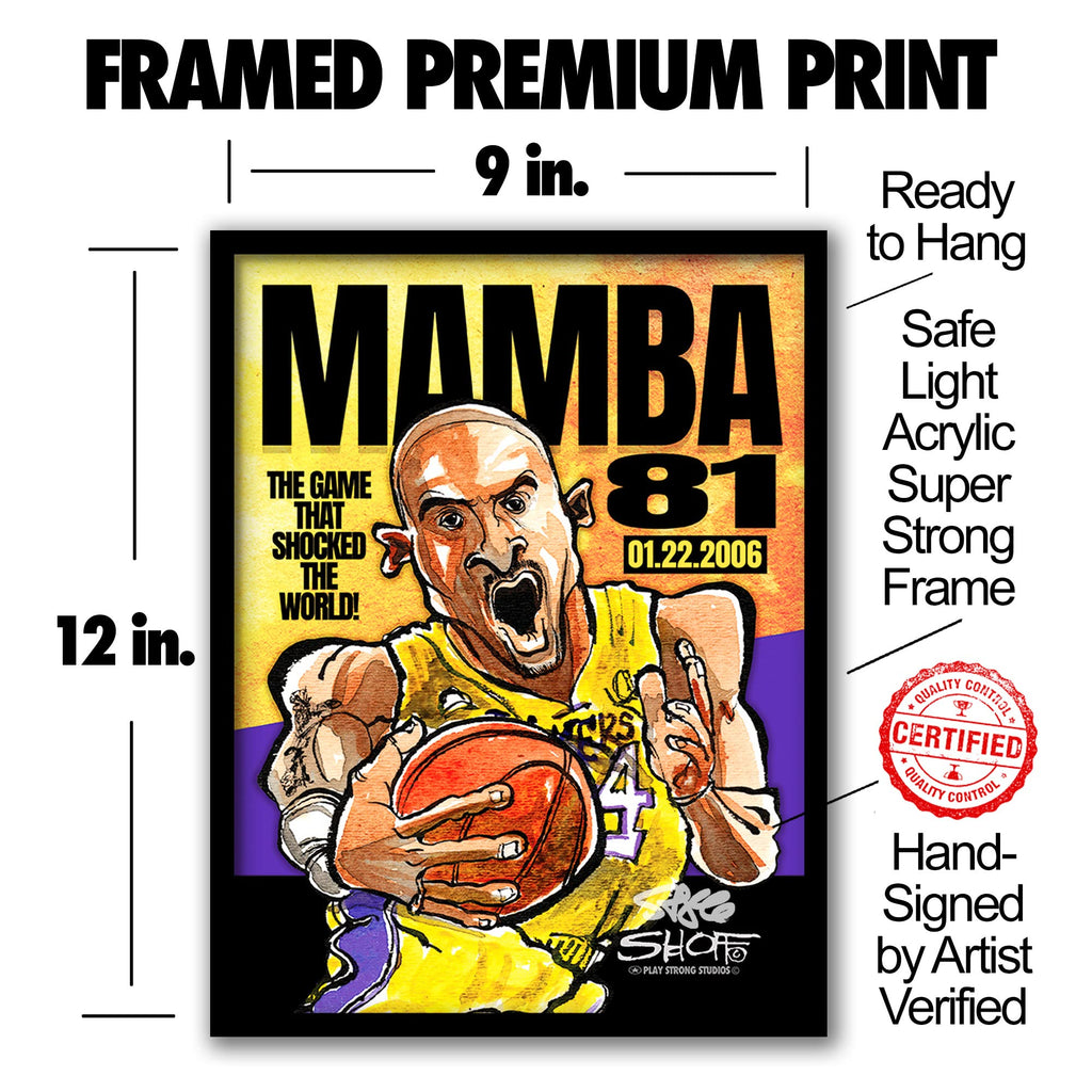 Play Strong Kobe Bryant MAMBA 81 Superstar Tribute 9x12 Inch Framed Fine Art Watercolor Print