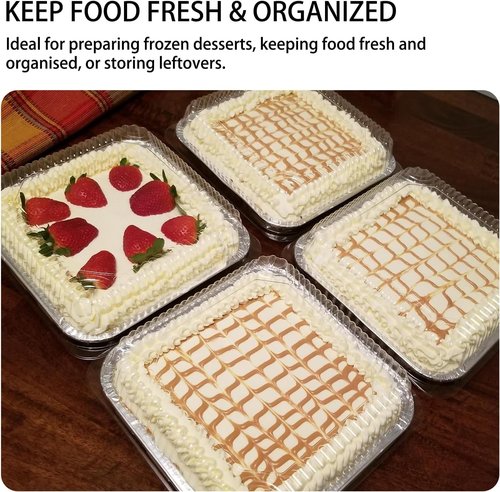 Aluminum Baking Cake Pans by [Brand Name] - 8x8 Square Foil Pans with Clear Plastic Lids for Easy Food Storage