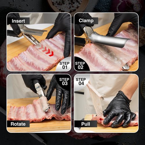 Lumitrail Rib Membrane Removal Tool with Glue-Free Full-wrap Anti-Slip Grip, Dishwasher Safe Stainless Steel Rib Prep Tool Membrane Remover for Barbecue Grilling Accessories
