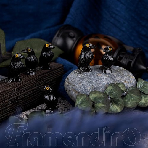 Framendino Mini Resin Crows - 60 Pack Halloween Ravens for Craft Projects & Garden Decor
