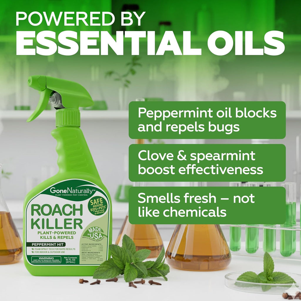 Roach Killer - Peppermint Oil Spray for Indoor & Outdoor Use | Safe Pest Control for Kids & Pets (16oz)