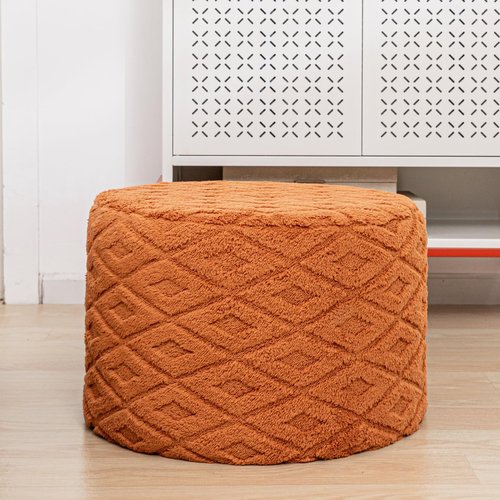 AbunHeri Fluffy Round Ottoman Pouf with All-in-One Foam Filling 20" x 14" Furry Ottoman Foot Rest Foot Stool for Living Room or Bedroom (Burnt Orange)